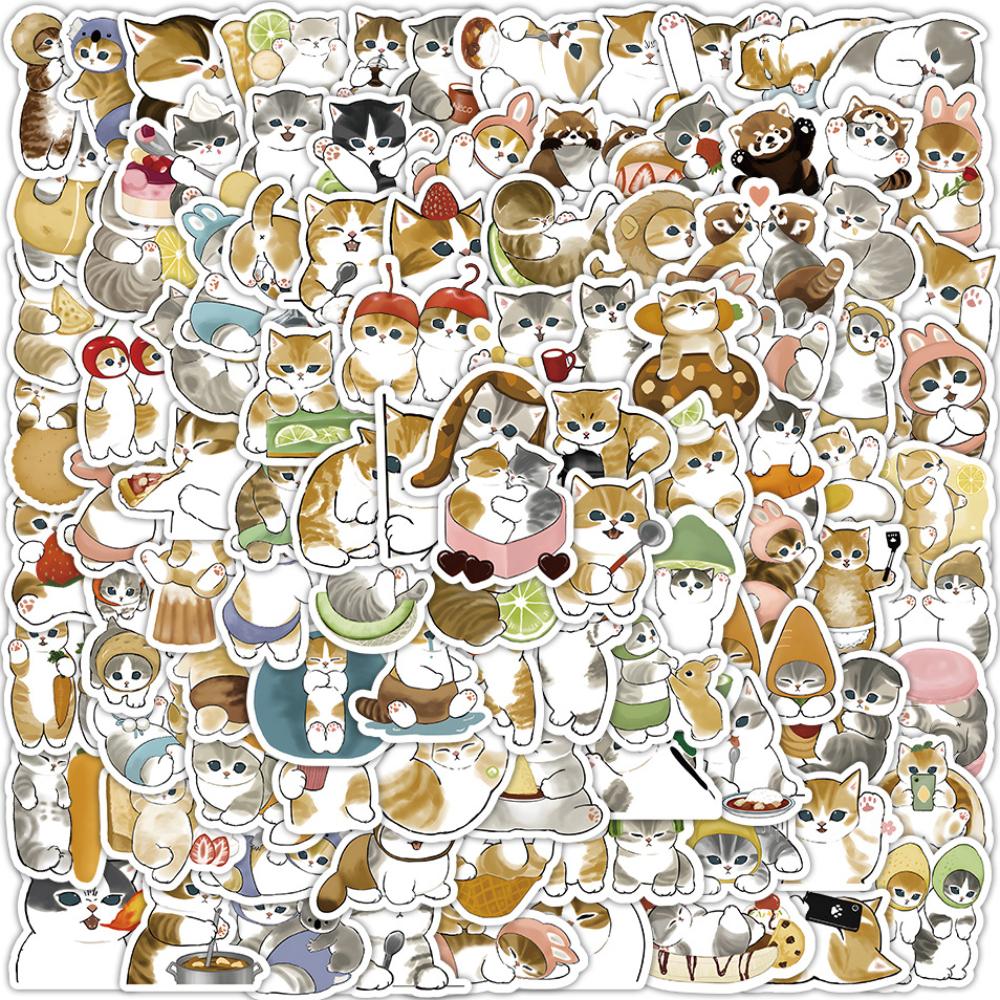 100Pcs Cute Cat Cartoon Stickers Kawaii Animal Decals Laptop Skateboard Suitcase Guitar Phone Cartoon Sticker Kid Gift Toys