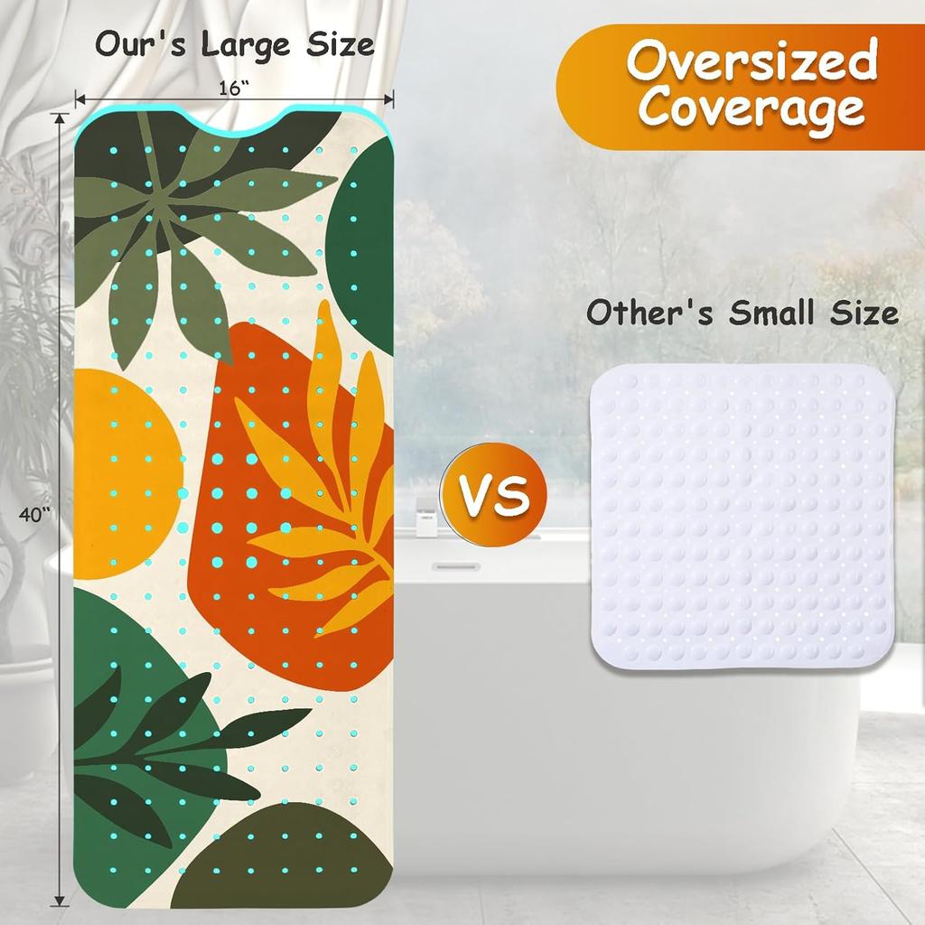 Non Slip Bathtub Mat, Bohemia Bath Mat for Tub, Extra Long Bathtub Mat Shower Mat with Suction Cups and Drain Holes for Elderly Kids Toddler Baby 40