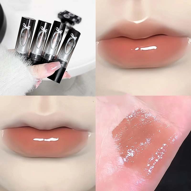 Punk Brown Mirror Water Solid Lip Gloss Moisturizing Mirror Glass Jelly Lipstick Non Stick Cup Water Light Clear Lip Tint Makeup