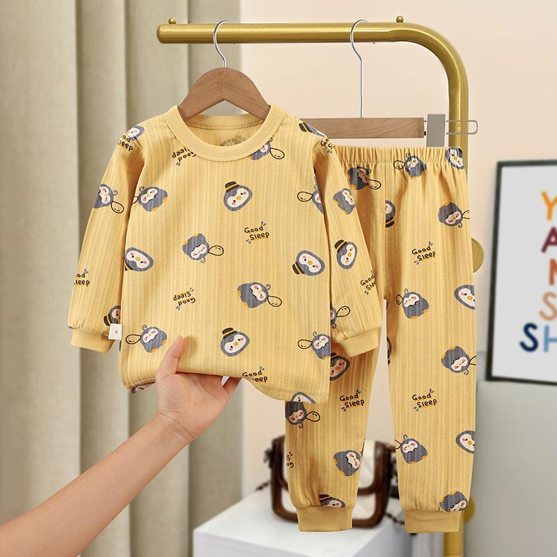 

Осенний жаккардовый хлопковый комплект для мальчиков и девочек, нижнее белье с длинным рукавом, осенняя одежда, осенние брюки, детская пижама, домашняя одежда 73cm жёлтый