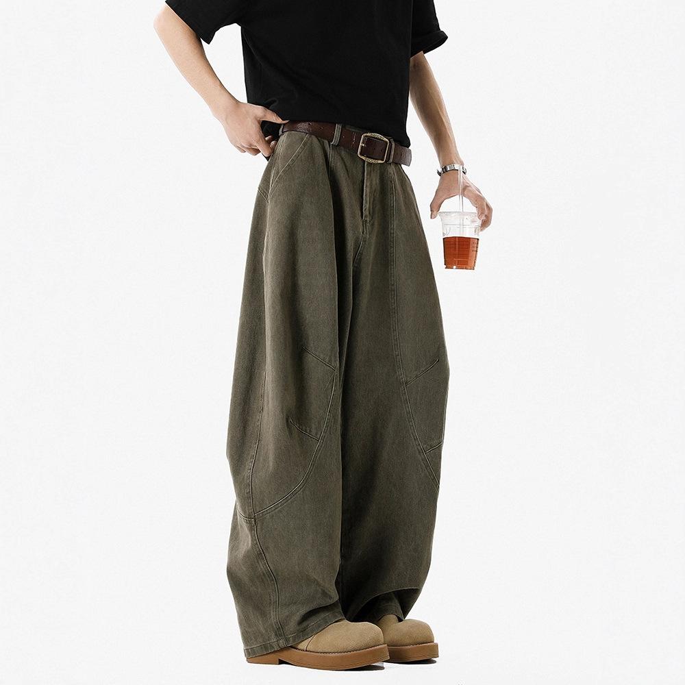 

American Deconstruction Army Green Overalls Boys Autumn New Trendy Brand Casual Loose Straight Wide-leg Scimitar Pants 2XL зелений