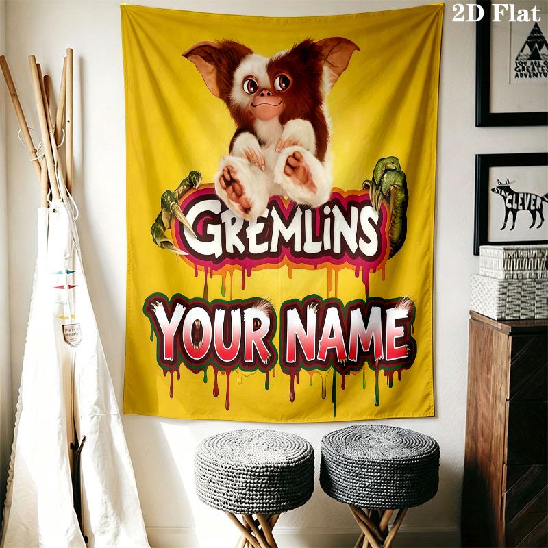 Gremlins Gizmo Custom Name Wall Tapestry Aesthetic Wall Hanging Printed Fabric Blanket Decorative Tapestries for Bedroom Living Room Home Decor