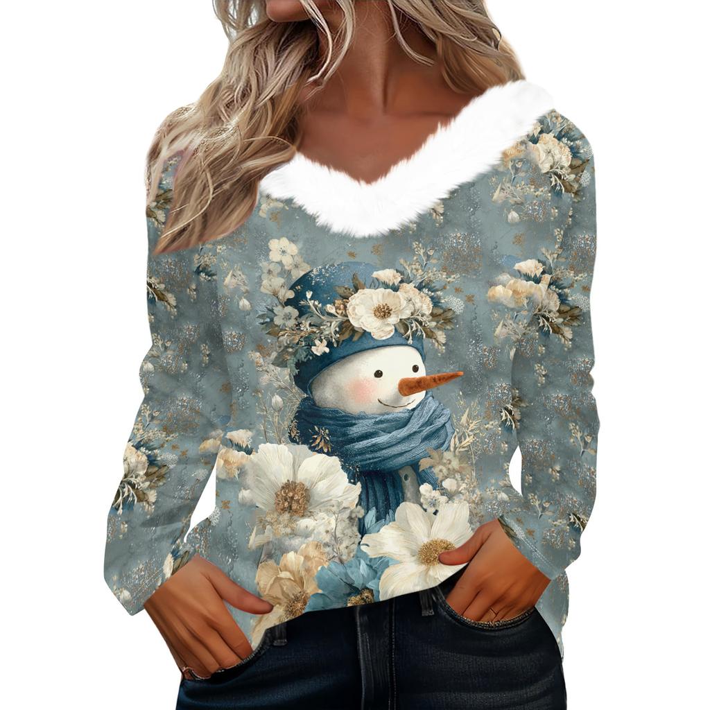 Long Sleeve Shirts For Women Cute Tops Christmas Prints Tees Blouses Casual Plus Size Basic Tops Pullover