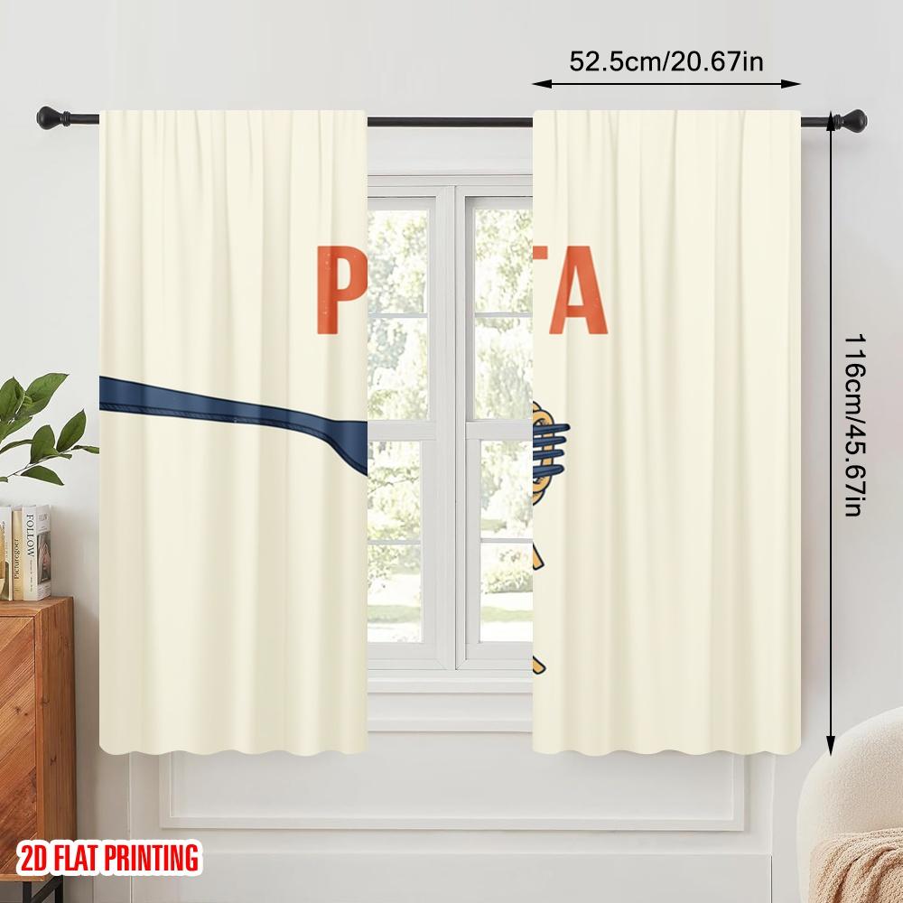 2pcs 2D Flat Printing Drapes Pasta Fork Doodle Fabric Without Electricity 0 for Indoor Celebrations Room Garden