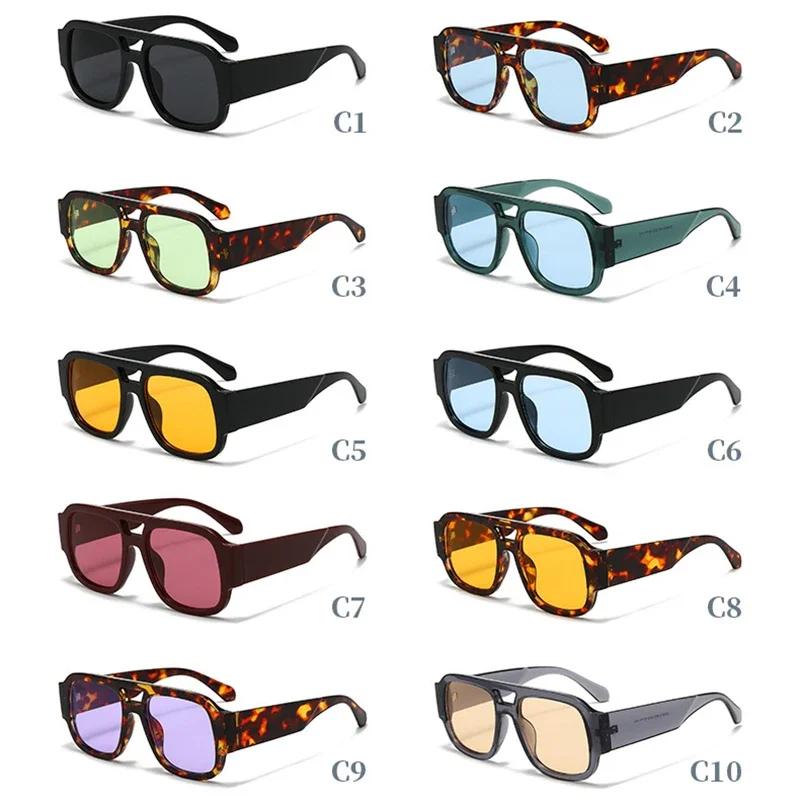 New Fashion Candy Color Women Double Bridges Square UV400 Sunglasses Retro Wide Legs Men Sun Glasses Shades