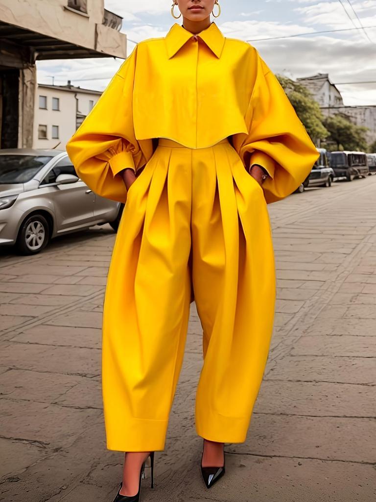 2025 European & American Women's Irregular Design Long-Sleeved Sweatshirt & Harem Pants Set
