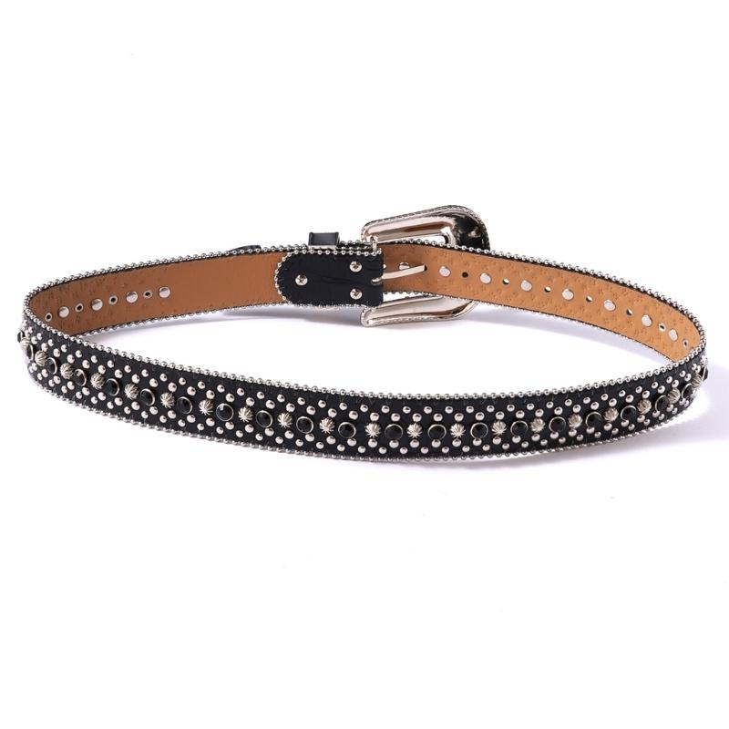 Rhinestones Studded Western Leather Belt Bling Waist Belts for Dresses Pants