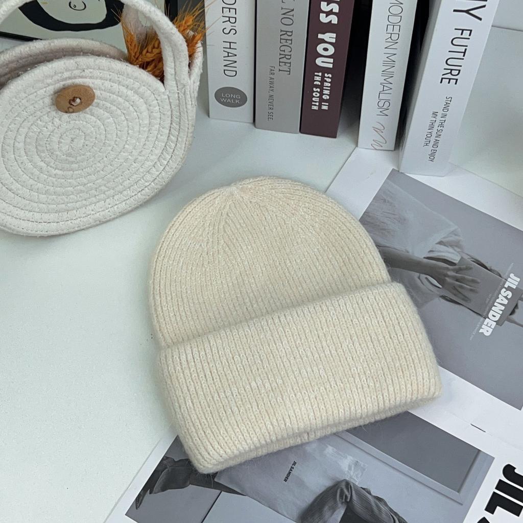 Angola rabbit fur warm solid color light board autumn and winter versatile candy color vertical stripe knitted hat women