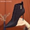 Pointed Toe Women Snow Ankle Boots High Heels Fashion Shoes Winter Sexy Lace Up New Boots 2024 Trend Designer Pumps Botas Mujer