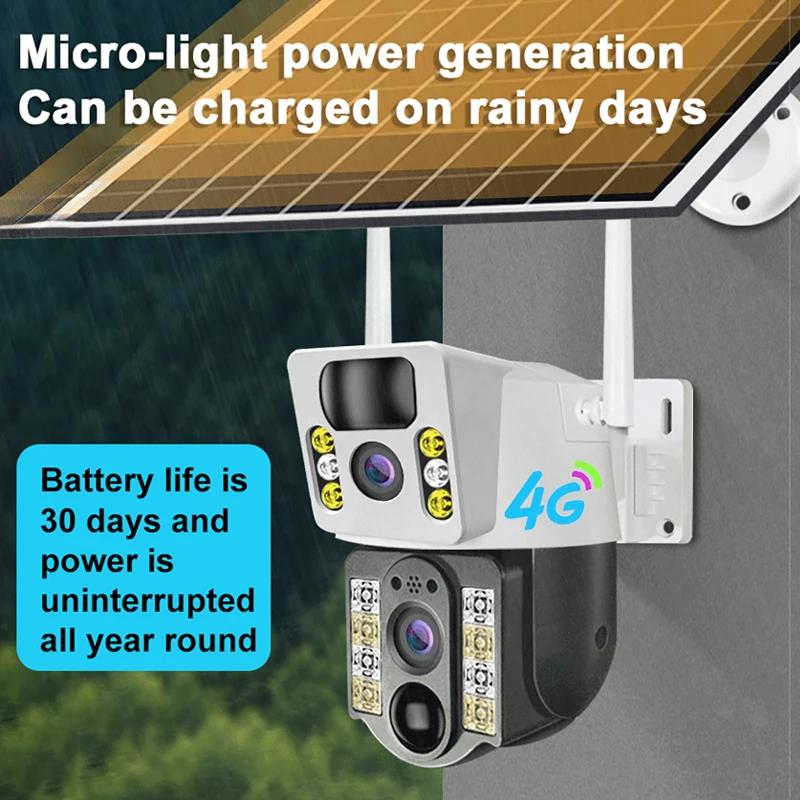 Solarbetriebene Kamera, 4G/WLAN HD-Sicherheitsüberwachung, Dual-Objektive, Nachtsicht, KI-Personenerkennung, CCTV-Monitor.