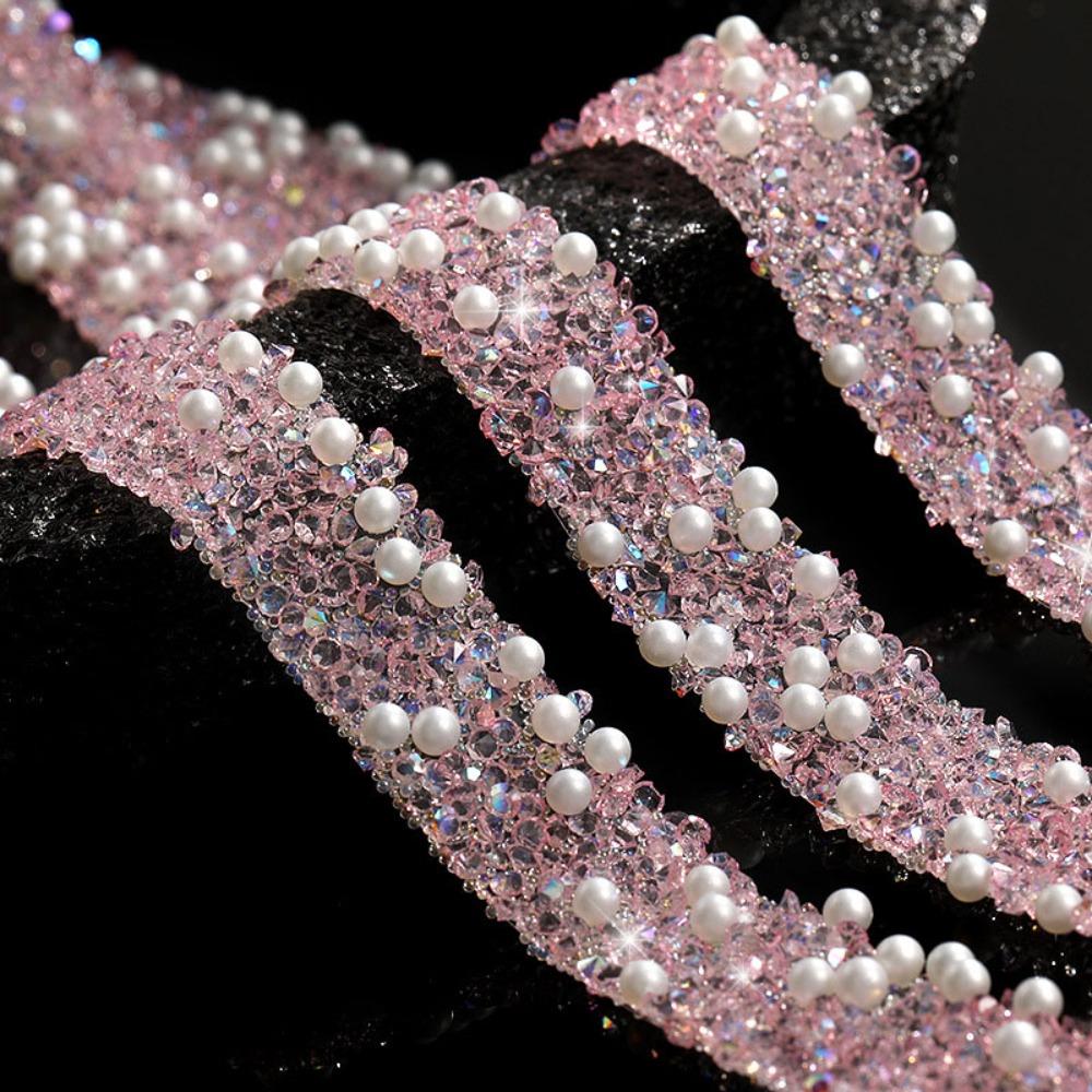 Nowy 1 jard Taśma z brokatem, wiertło, żywica, perła, brokat, kryształowa naklejka, samoprzylepne cyrkonie, wstążka, naklejka, dekoracja odzieży