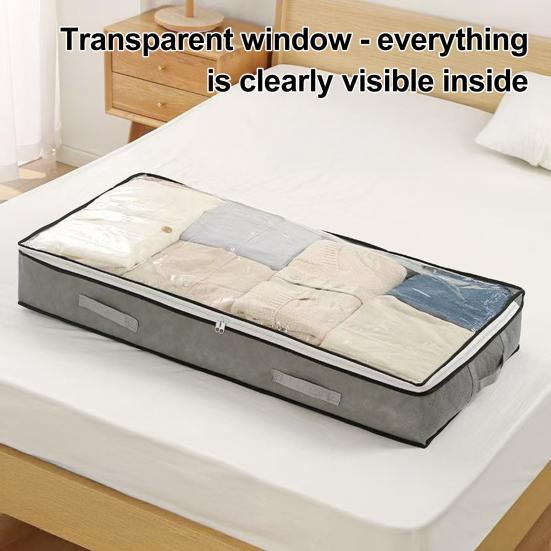 Under Bed Storage Bag Quilt Bag with Transparent Cover Dust Proof Wardrobe Organizer for Clothes Sheets Home Dormitory Closet
