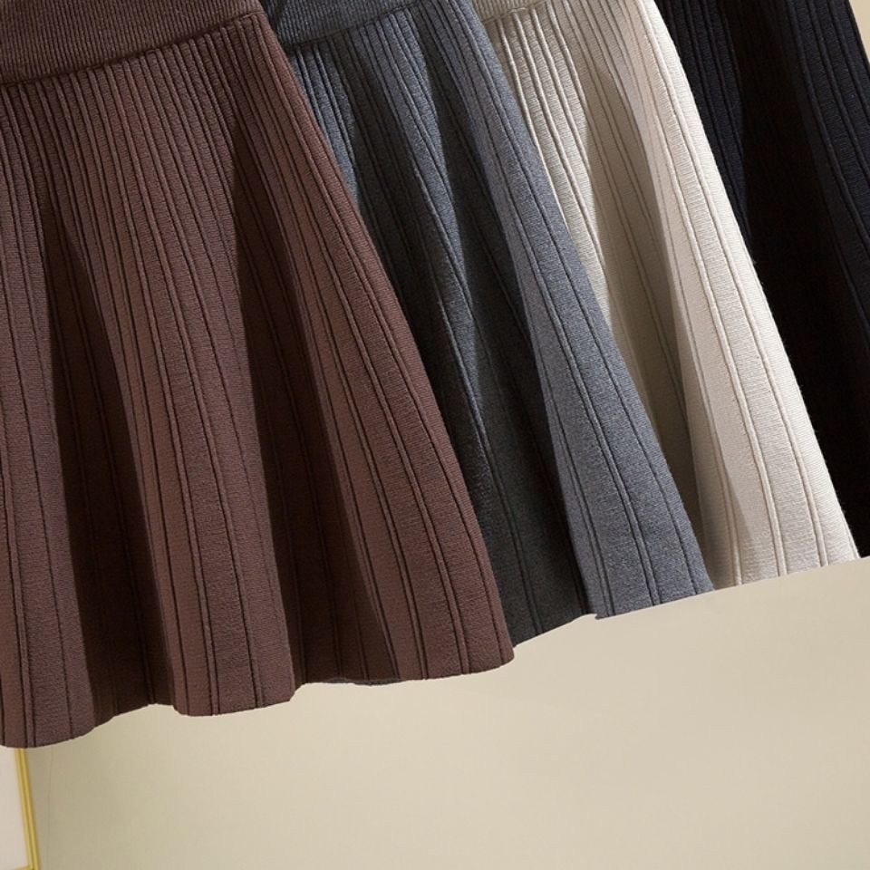 Women's Knitted Umbrella Skirt Half Body Skirt High Waist Autumn and Winter A-line Short Skirt