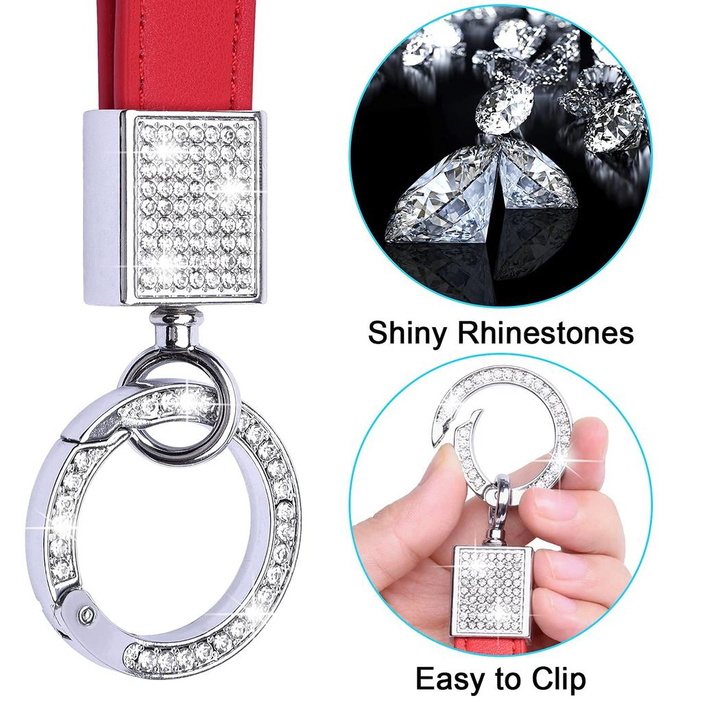 Wisdompro Car Key Chain, Sparkling Genuine Leather, Car Key Chain,