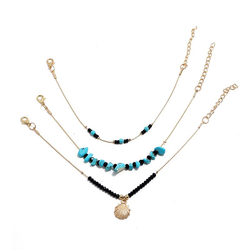 Retro Turquoise Beaded Shell Bracelet Set - 3-Piece Vintage Handcrafted Jewelry for Women