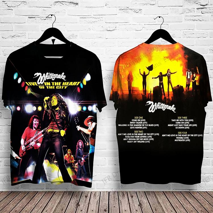 Neues Rock BAND Whitesnake Muster 3D Druck T-Shirt Herren Damen Mode Trendiger Street Style Heavy Metal Rock Kurzarm Oberteile T-Shirts