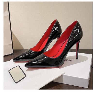 Classic Red Sole High Heel Shoes for Women 2024 New Thin Heels Sexy Black Pointed High Grade Lacquer Leather Professional Shoes