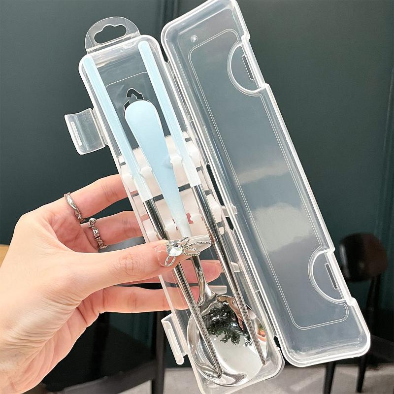 Stainless Steel Portable Cutlery Set Spoon Chopsticks Student Travel Korean Style Portable Cutlery Set With Box Kitchen Supply
