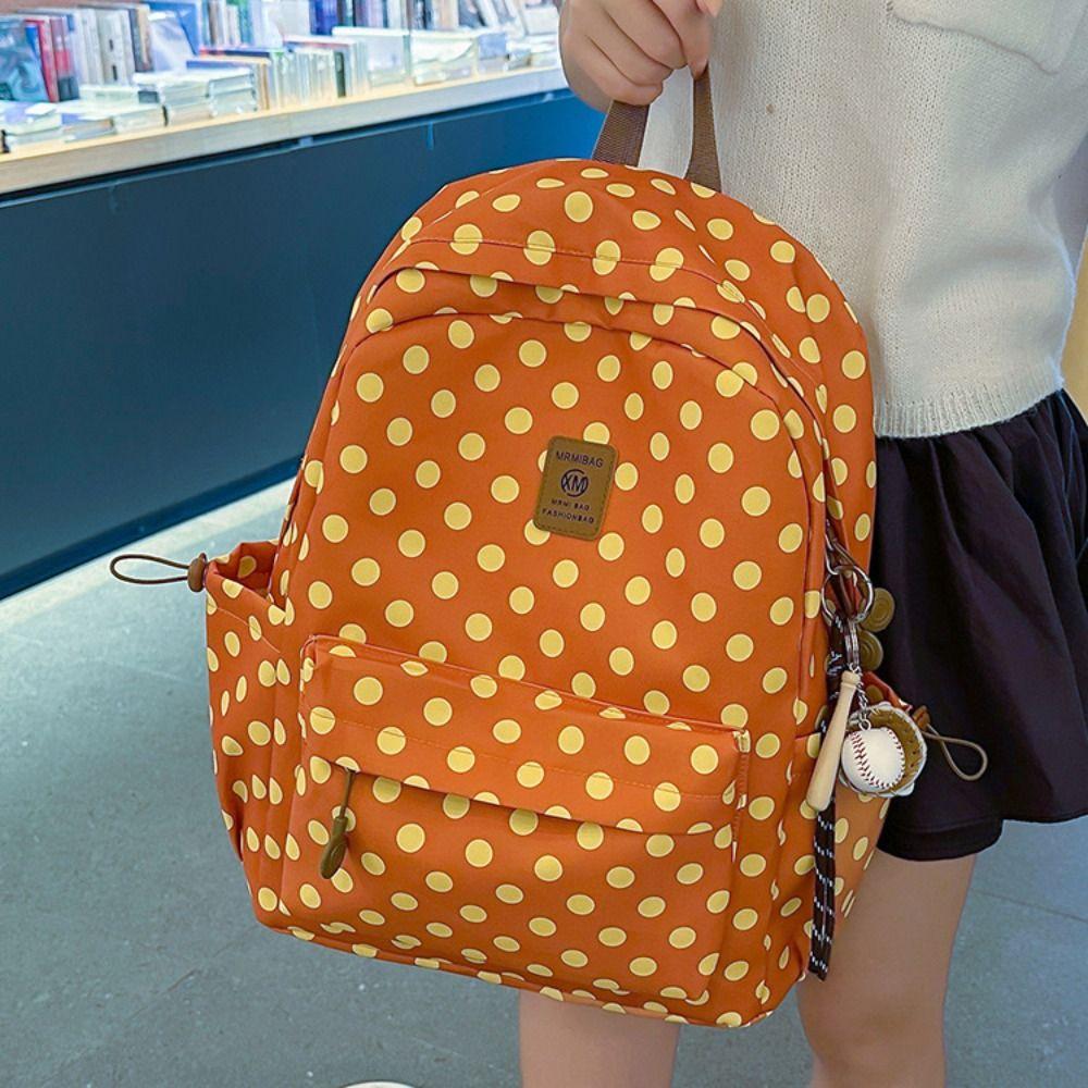 Multicolored Polka Dot Backpack Sweet Student School Bag Cute Lace Trim Rucksack Daily