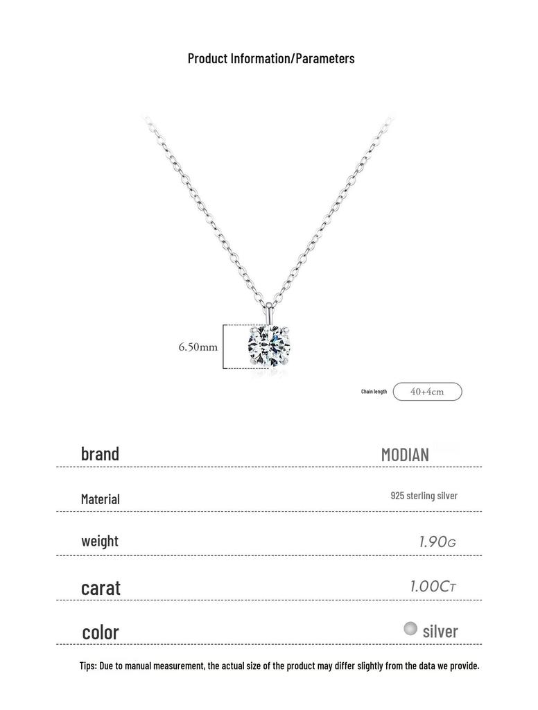 MODIAN 1 Carat Moissanite S925 Sterling Silver Necklace - Elegant & Luxurious, All-Match Clavicle Chain for Women