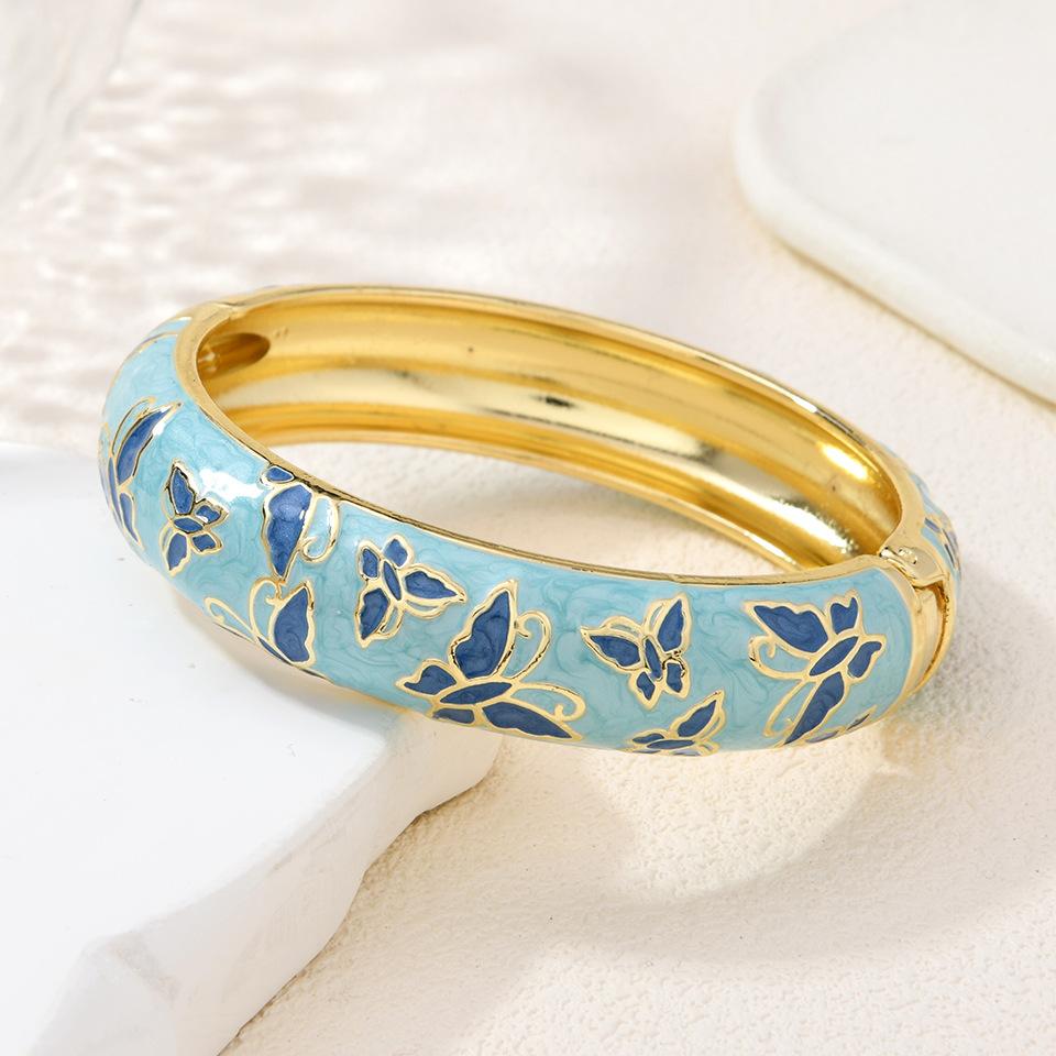 Blue Rich Peony Flower Chinese Style Fashion Bracelet One Size(16-22CM)