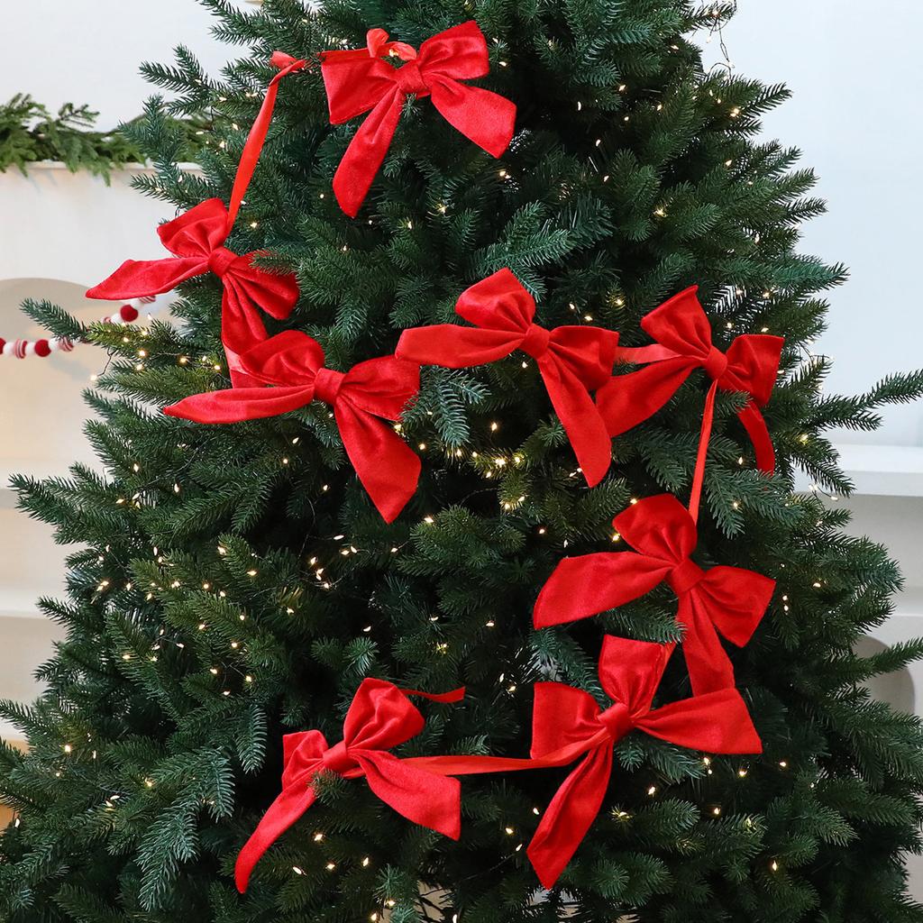 Christmas Velvet Bow Garland Christmas Decoration Xmas Decor Reusable Ornament Bow Garland Banner For Wall Store Bar Holidays