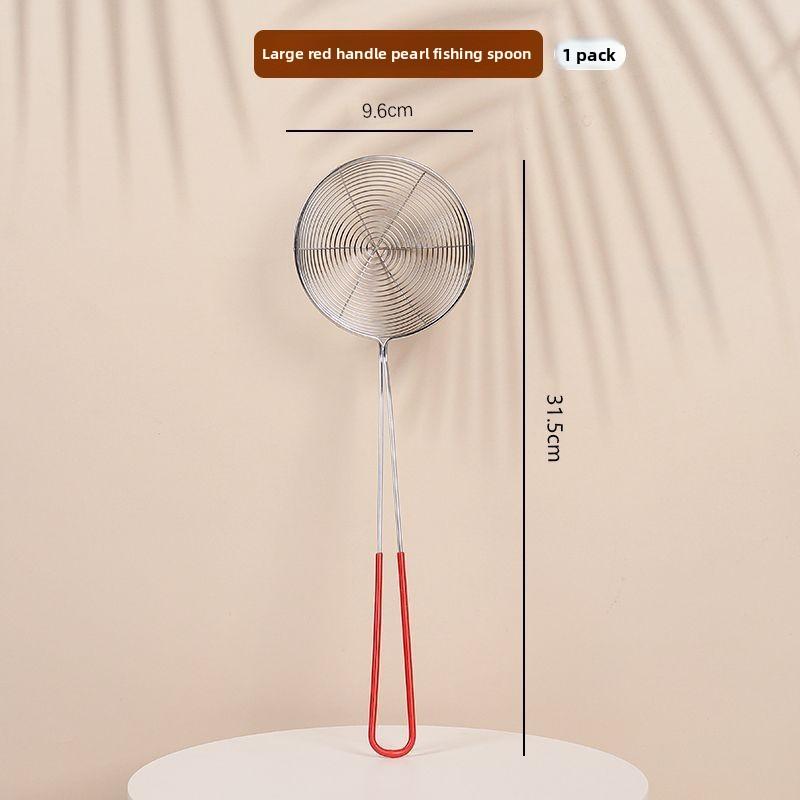 Pearl Strainer, Stainless Steel Red Handle Pearl Powder Round Spoon, Hot Pot Strainer, Bubble Milk Tea Strainer, Deep Net Scooping