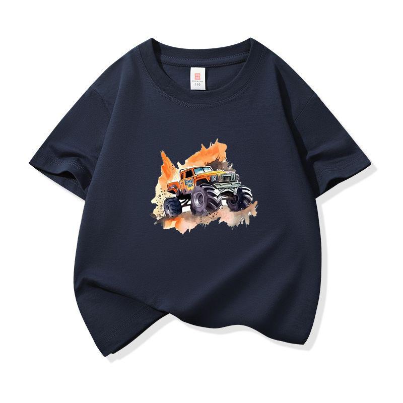 Kids Cotton T Shirt Bold Splash Offroad Car Print Crew Neck Short Sleeve Tee Casual Breathable Boys Girls Summer Tops