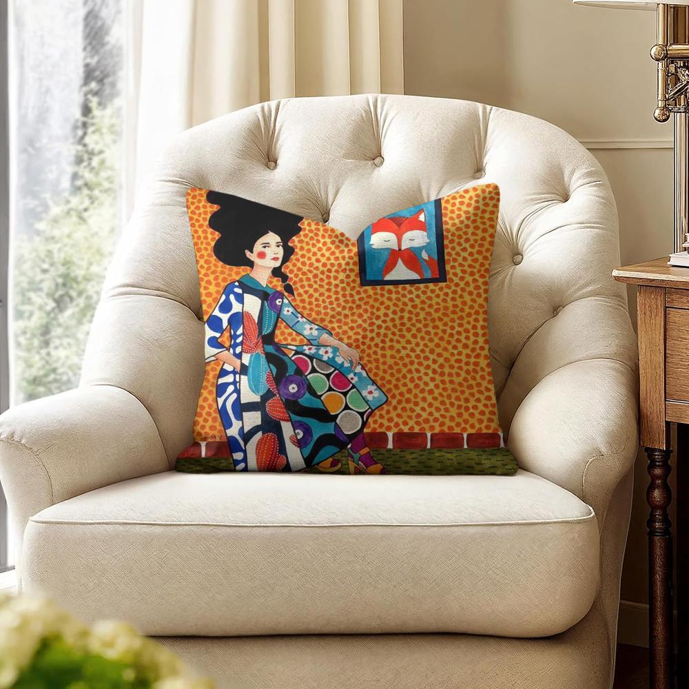 Abstract Girl Hair Flower Cushion Cover Natural Linen Organic Fabric Double-Sided Printing Sofa Home Decor Gift Pillow Case