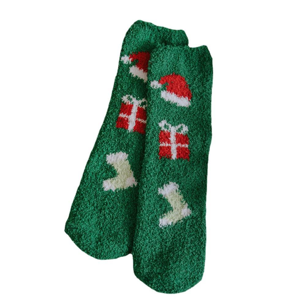 New Christmas Socks Coral Fleece Winter Plush Thickened Warm Confinement Floor Socks Men and Women Couple Socks Sleep Socks Gift