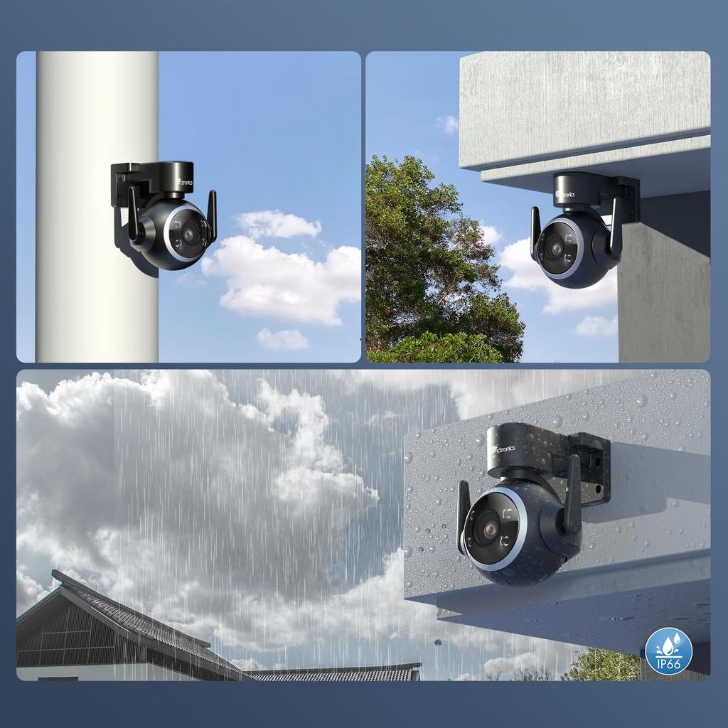 Ctronics Outdoor Security Camera Set of 2K Auto AI Human 8 Preset Color Night Vision Spotlight Remote 128GB Micro SD Card IP66 4, WiFi, 3MP, Tracking,