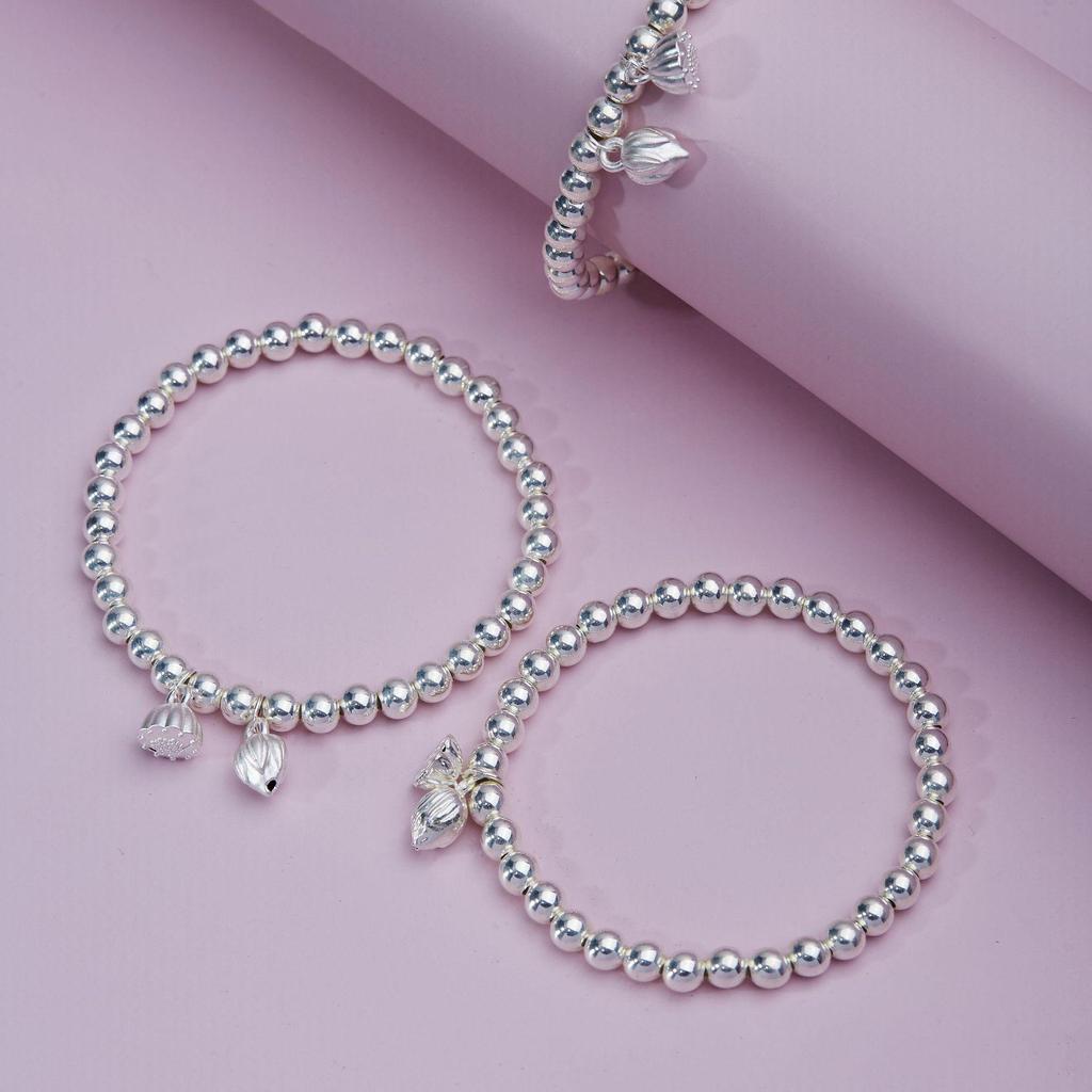 Two Lives Joy Sterling Silver S999 Lotus Pod Bead Bracelet - Pure Silver Women's Fresh Style Accessory