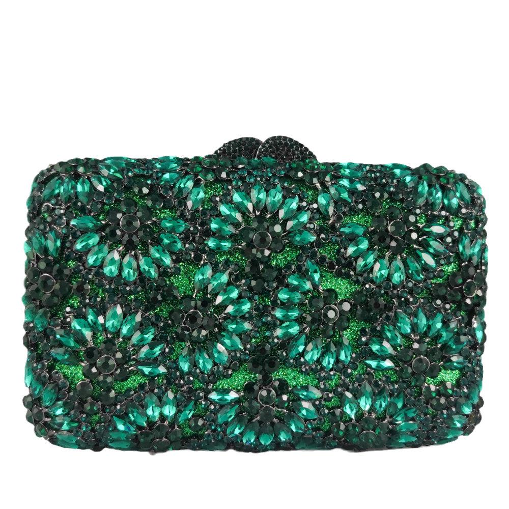 Boutique De FGG Emerald Green Evening Minaudiere Bags Women Crystal Purses and Handbags Bridal Wedding Luxury Clutch Purse