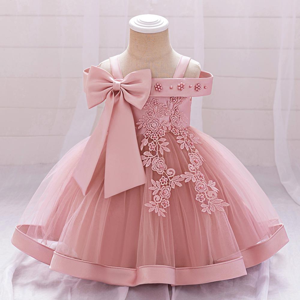 New Children's One-Shoulder Pearl Embroidered Princess Dress for Summer