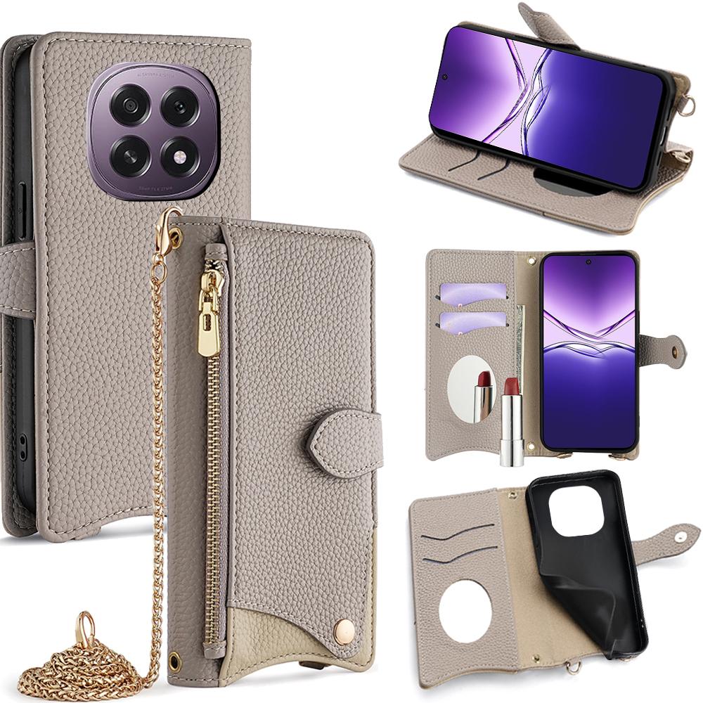 For Oppo F29 5G Leather Case Wallet Stand Cover Irregular Tail Style with Chain Strap
