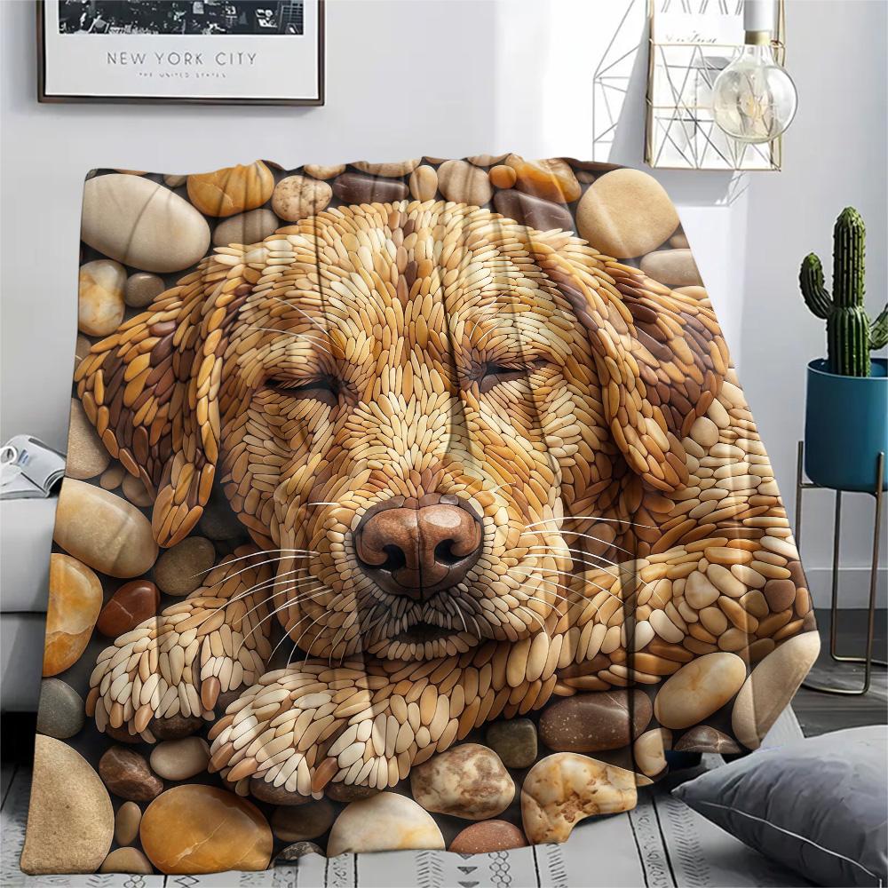 1Pc Cobblestone Dog Print Flannel Blanket High Quality Warm Comfortable Cover for All Seasons Perfect for Gifts Home Decor