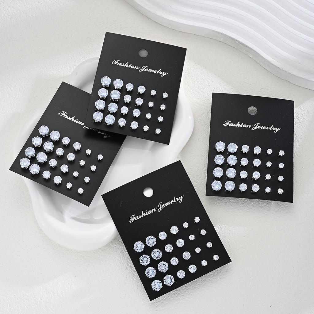 Luxury Simple Shiny Zircon Stud Earrings Set for Women Men Fashion Chic Crystal Decorative Earrings Party Couples Jewelry Gifts