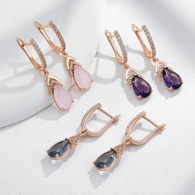 Orecchini Pendenti Zircone Grigio Viola Rosa Oro Gioielli Costume da Donna Orecchini Zircone Pieno