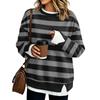 Damen Mode Lässig Gestreift Langarm Sweatshirt Zweiteilig Locker Sitzend Pullover Oberteil