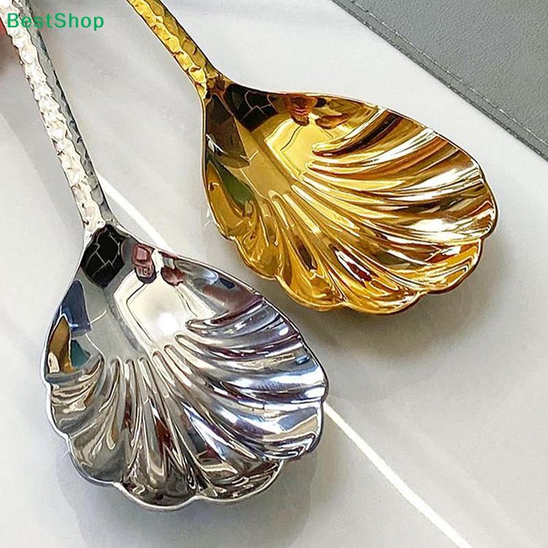 Shell-Shaped Soup Spoons - Stainless Steel Gold/Silver Cutlery with Textured Handle for Dining & Table Decor