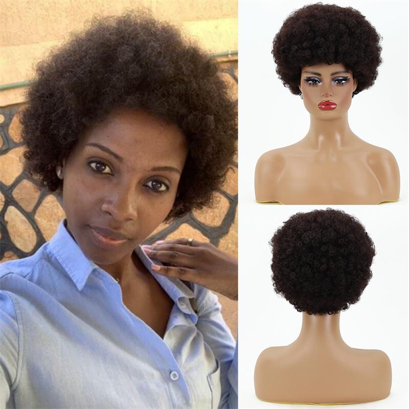

Wigs for Black Women Synthetic Fiber Afro Wig Short Haircut Cosplay Drag Queen Wigs Costume Roleplay Curly Wig Student синій