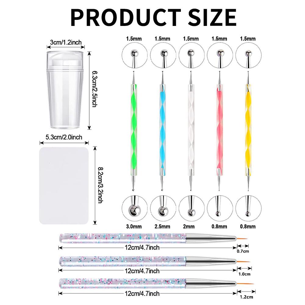 YIKOOLIN Charm Nail Stamp Jelly with Scraper 3PCS Nail Detail Brush Set Nail Art Brush Pen 5PCS Nail Dotting Pen Nail Stamping
