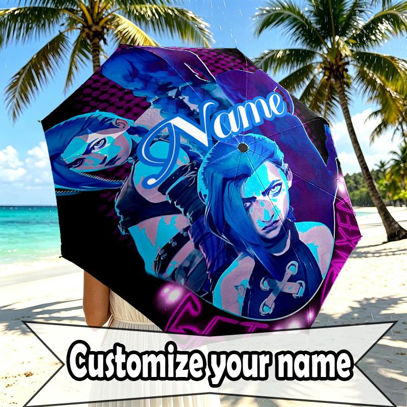Custom Name Personalized Jinx Print Umbrella, Auto Open Close, 8‑Rib Sturdy Frame, Commute Camping Hiking Use, Birthday Gift