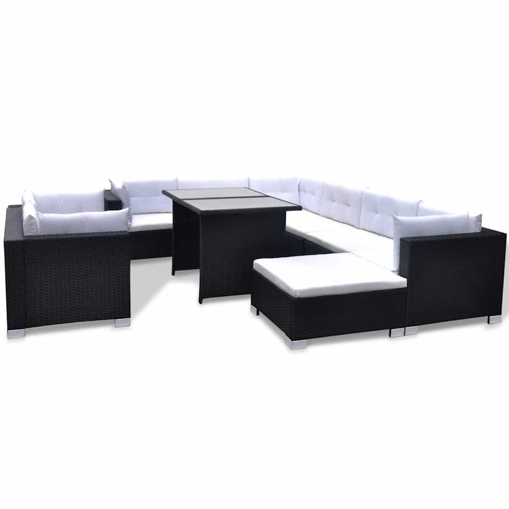 10 piece Garden Lounge Set with Cushions Poly Rattan Black