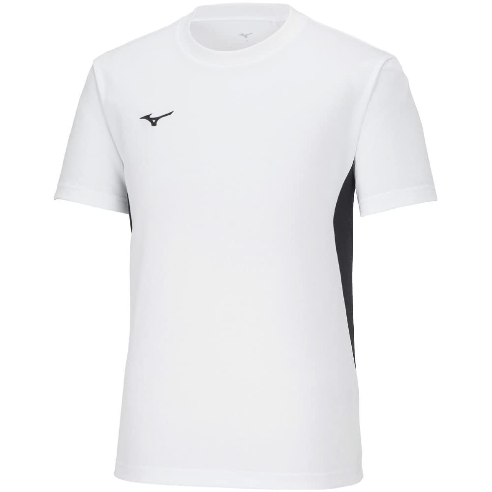 Mizuno NaviDry Short Sleeve Training with Size 32MAA190 T-Shirt, U-Neck Contrast, Moisture-Wicking, Quick-Drying, Underwear, Men's, White/Black, 2XL,