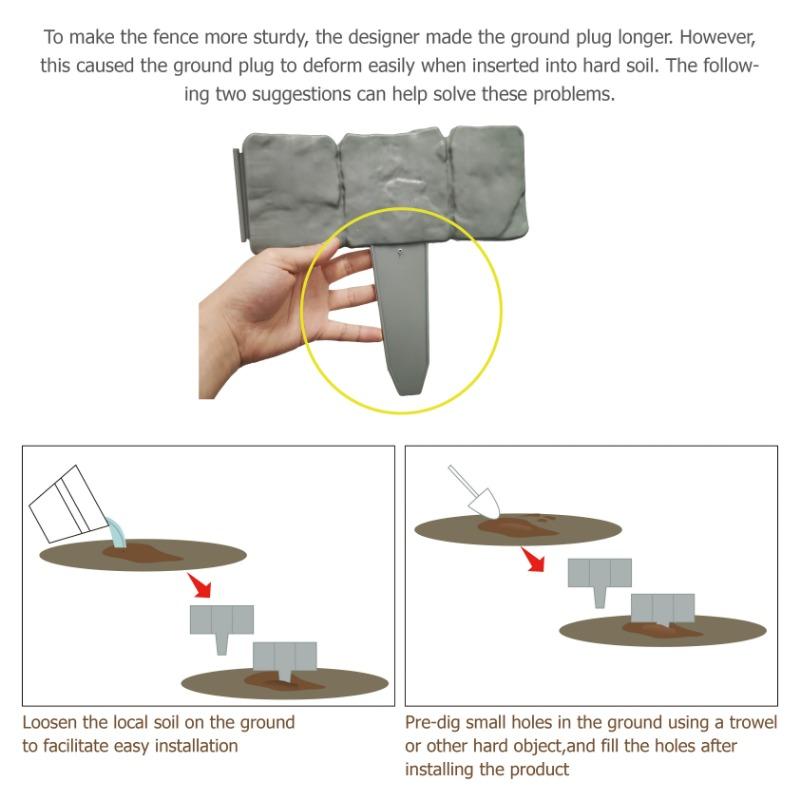 10Pc Garden Fence Border Imitation Stone Plastic Fence Garden Edging Lawn Imitation Stone Fence Grounding Landscape Decoration