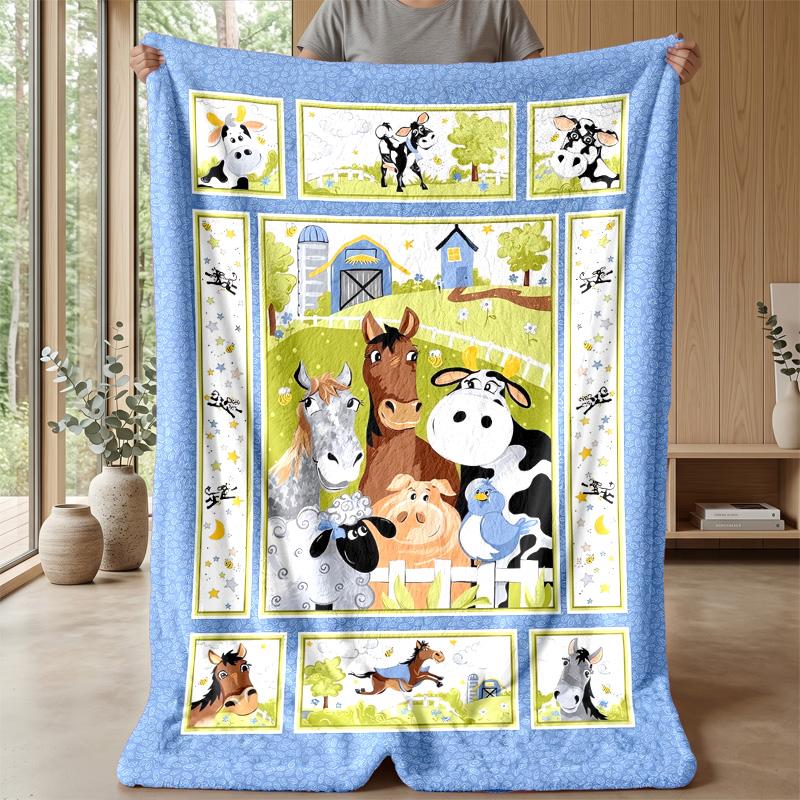 Farm Animal Friends Theme Blanket Lightweight Warm Flannel Blanket Decorative Throw Blanket for Home Decoration