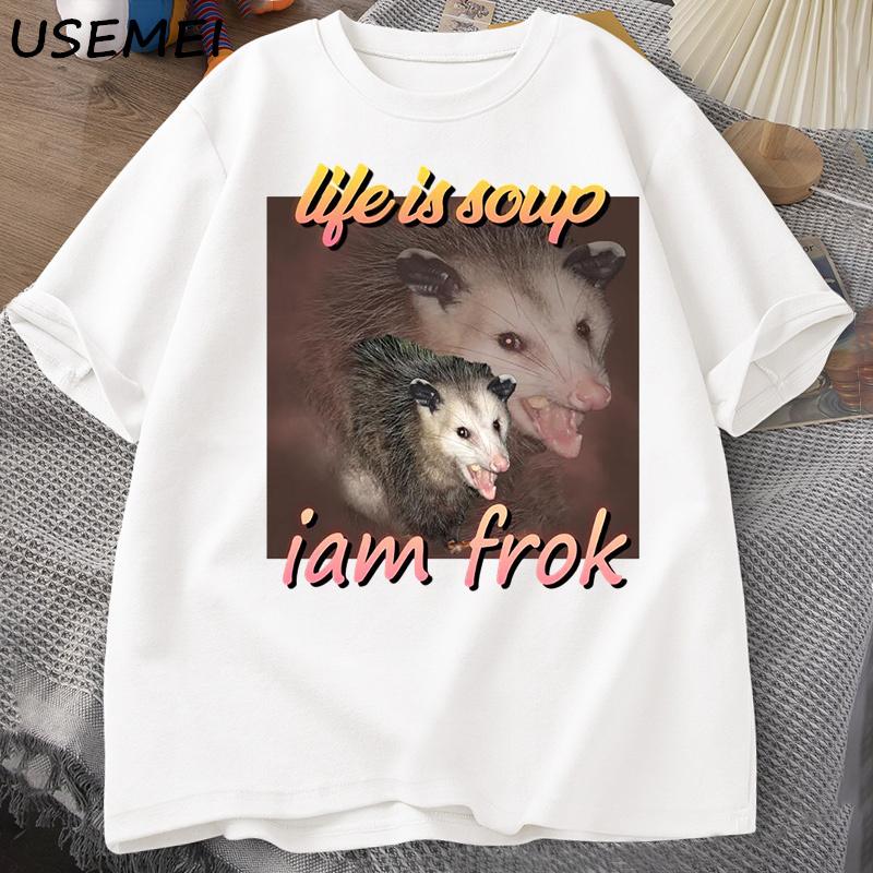 Life Is Soup I Am Fork Possum Tshirt Unisex Cotton Short Sleeve Tee Shirt Unisex Unisex Clothing Printed T Shirt Cotton Oversize