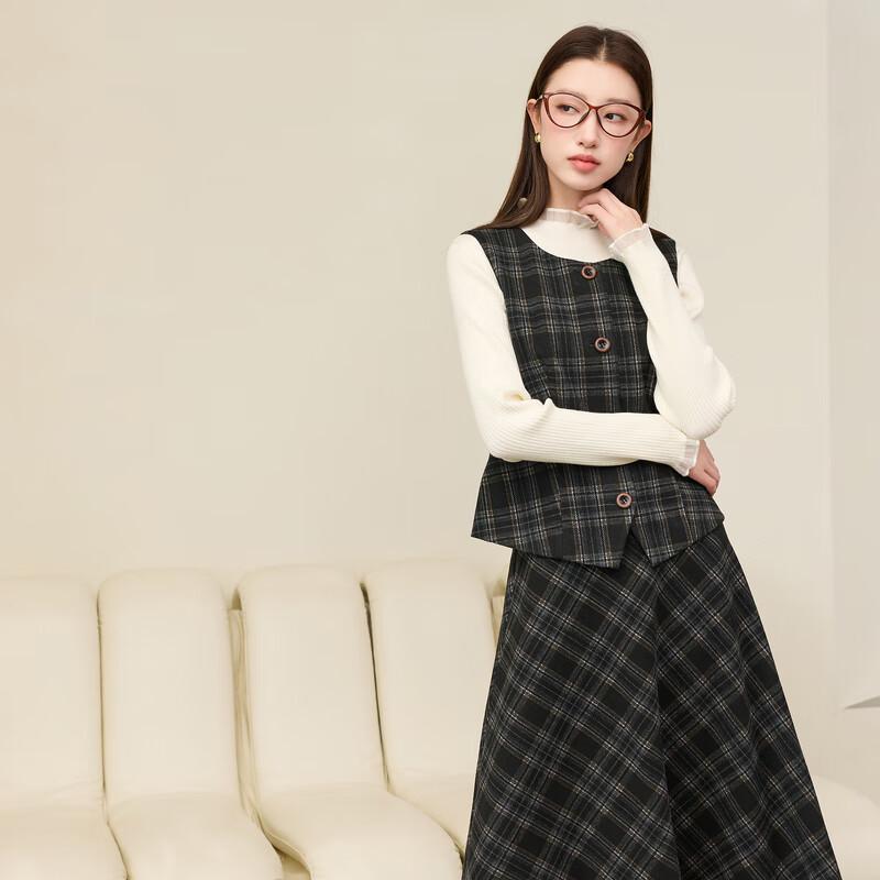 

Женский комплект Sancai большого размера в стиле ретро: клетчатый жилет и юбка M