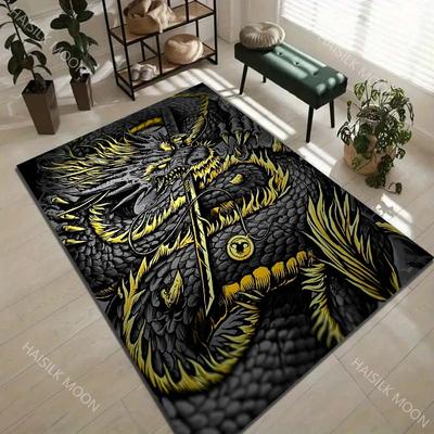 1PC Black Dragon Flames, Fierce Carpet for Living Room Bedroom Sofa Home Decor Rus Non-slip Floor Mat Luxury Gift Multiple Sizes